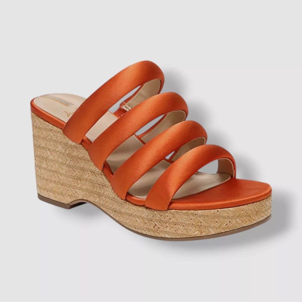 Sam Edelman‎ Yuki Cali Orange Open Toe Slip On Strappy Wedge Heeled Sandals